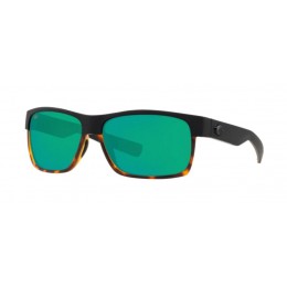 Costa Half Moon Men's Black And Shiny Tort And Green Mirror Sunglasses