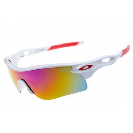 Oakley Radarlock In White And Red Iridium Sunglasses