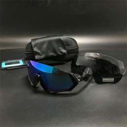 Oakley Flight Jacket Black And Blue Iridium + Gray And Clear Lens (Free) Sunglasses