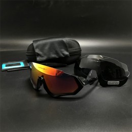 Oakley Flight Jacket Black And Ruby Iridium + Gray And Clear Lens (Free) Sunglasses