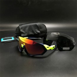 Oakley Flight Jacket Blue With Green And Ruby Iridium + Gray And Clear Lens (Free) Sunglasses