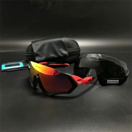 Oakley Flight Jacket Black With Red And Dark Red + Gray And Clear Lens (Free) Sunglasses