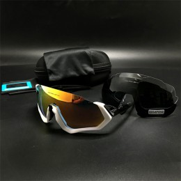 Oakley Flight Jacket White With Black And Prizm Blue + Gray And Clear Lens (Free) Sunglasses