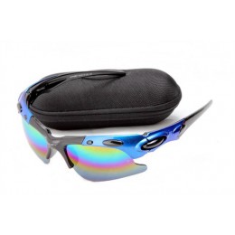 Oakley Plate In Black And Blue And Colorful Iridium Sunglasses